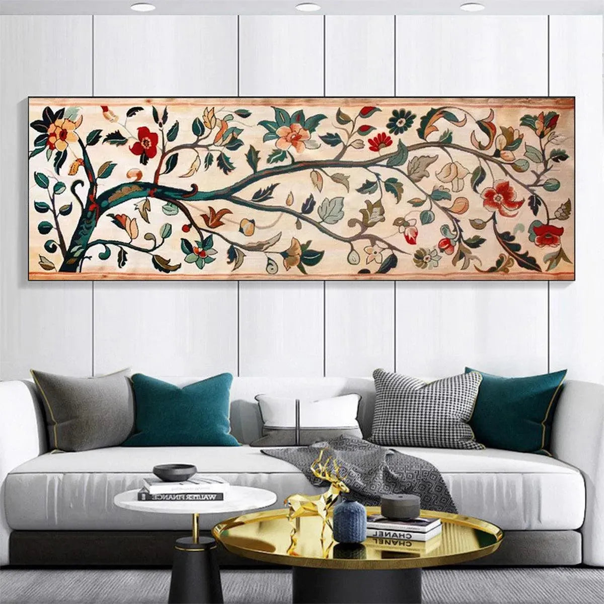 FLOWERING BRANCH TAPESTRY PANORAMIC: Floral Tapestry Painting, Panoramic Wall Art - Image 8