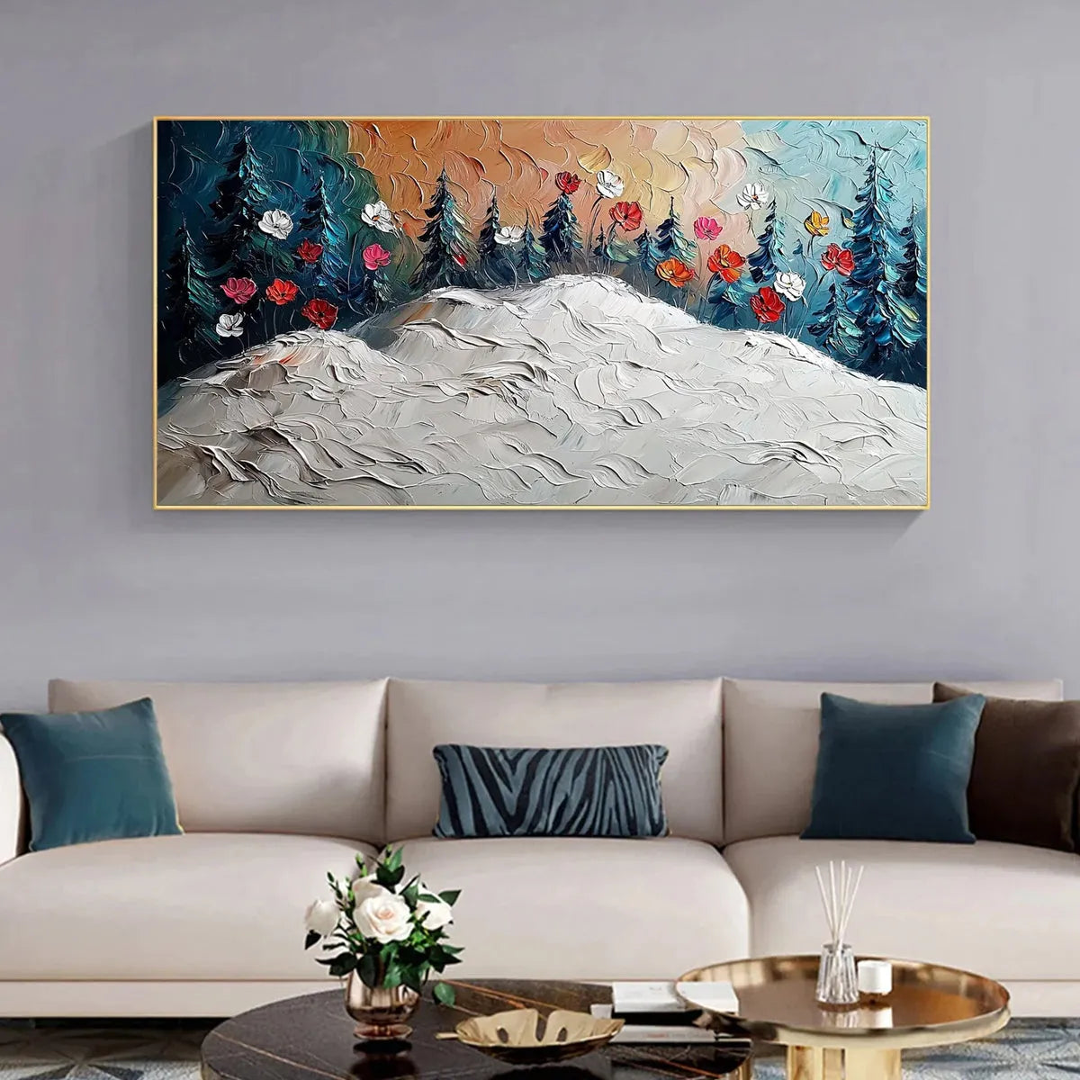 FROZEN BLOOM: Textured Impasto Landscape with Floral Accents - Image 7