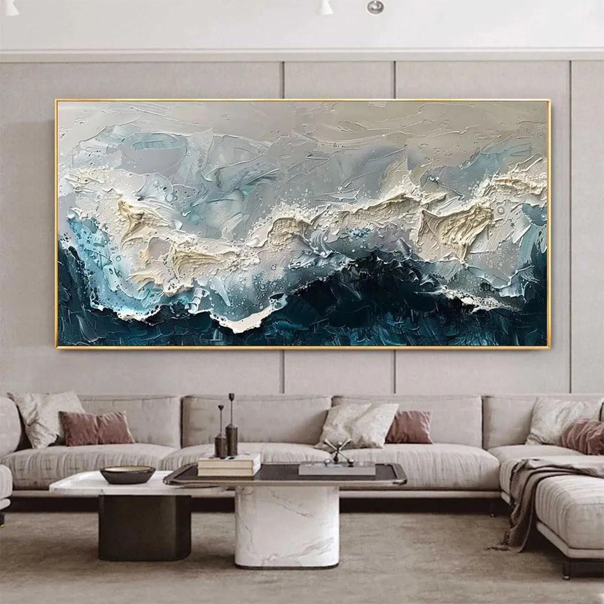 FROZEN MOTION: Textured Abstract Waterscape Painting in Teal and White - Image 8