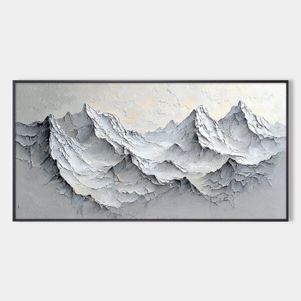 FROZEN PEAKS: Textured Impasto Mountain Landscape Oil Painting