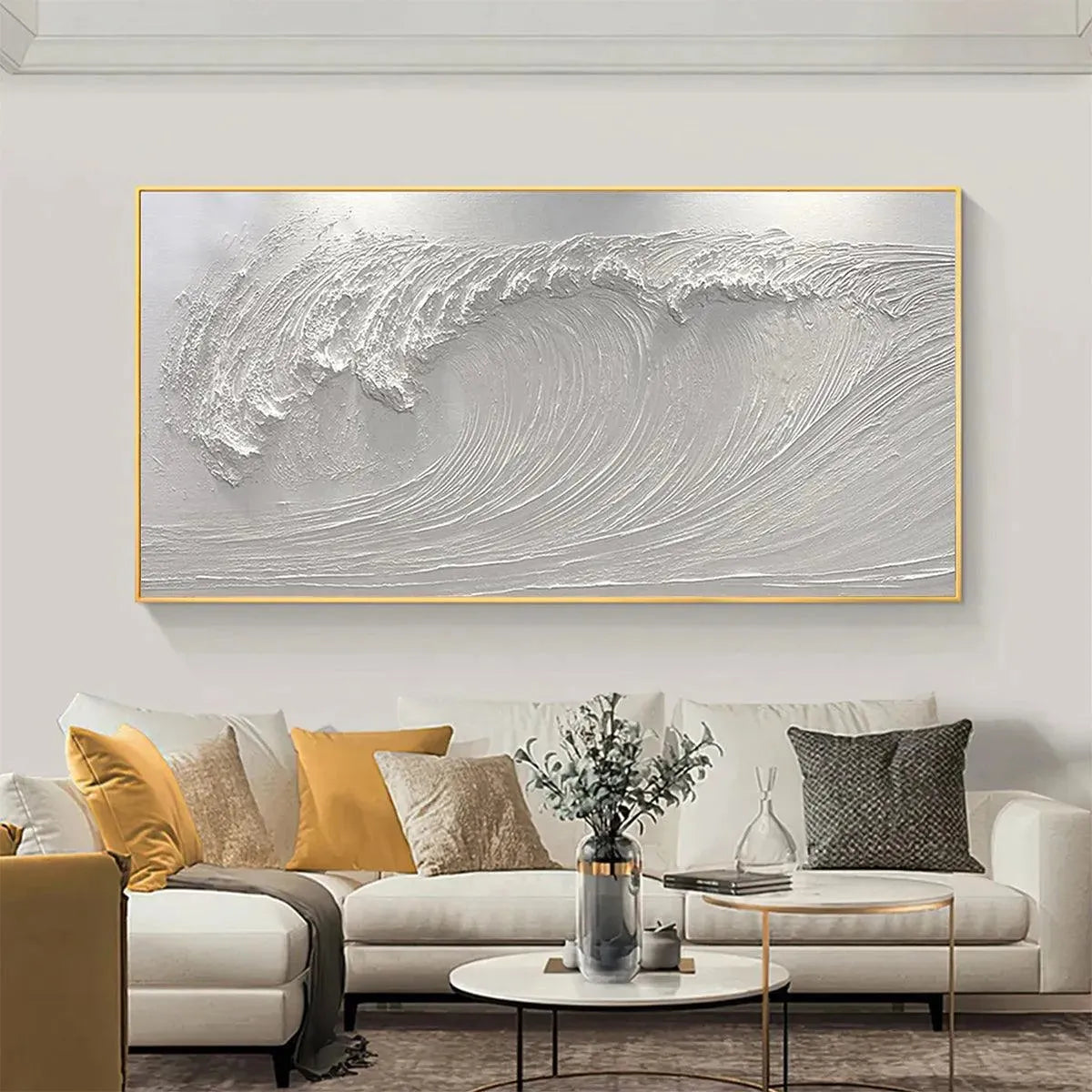 FROZEN TIDE: Textured White Wave Painting - Image 2