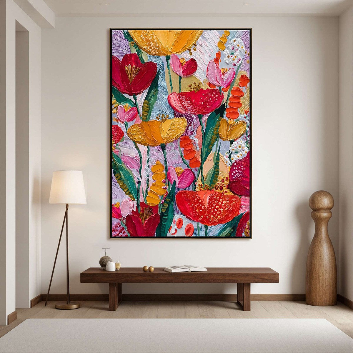 GARDEN MELODY: Textured Impasto Floral Oil Painting - Image 4