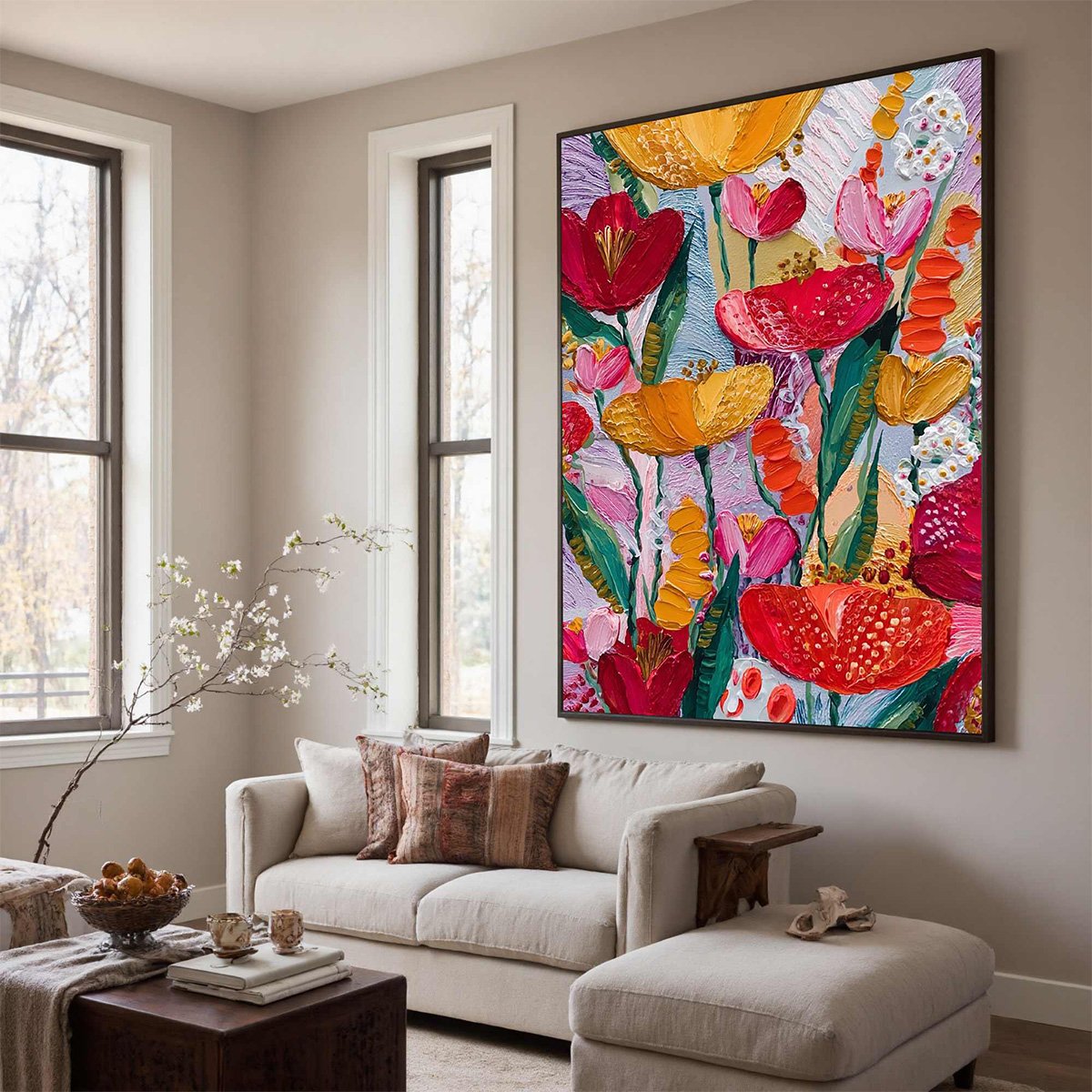 GARDEN MELODY: Textured Impasto Floral Oil Painting - Image 5