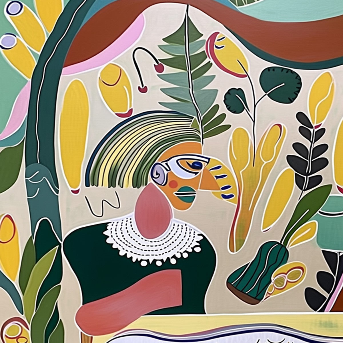 GARDEN WHISPERS: Colorful Abstract Figurative Boho Wall Art - Image 3