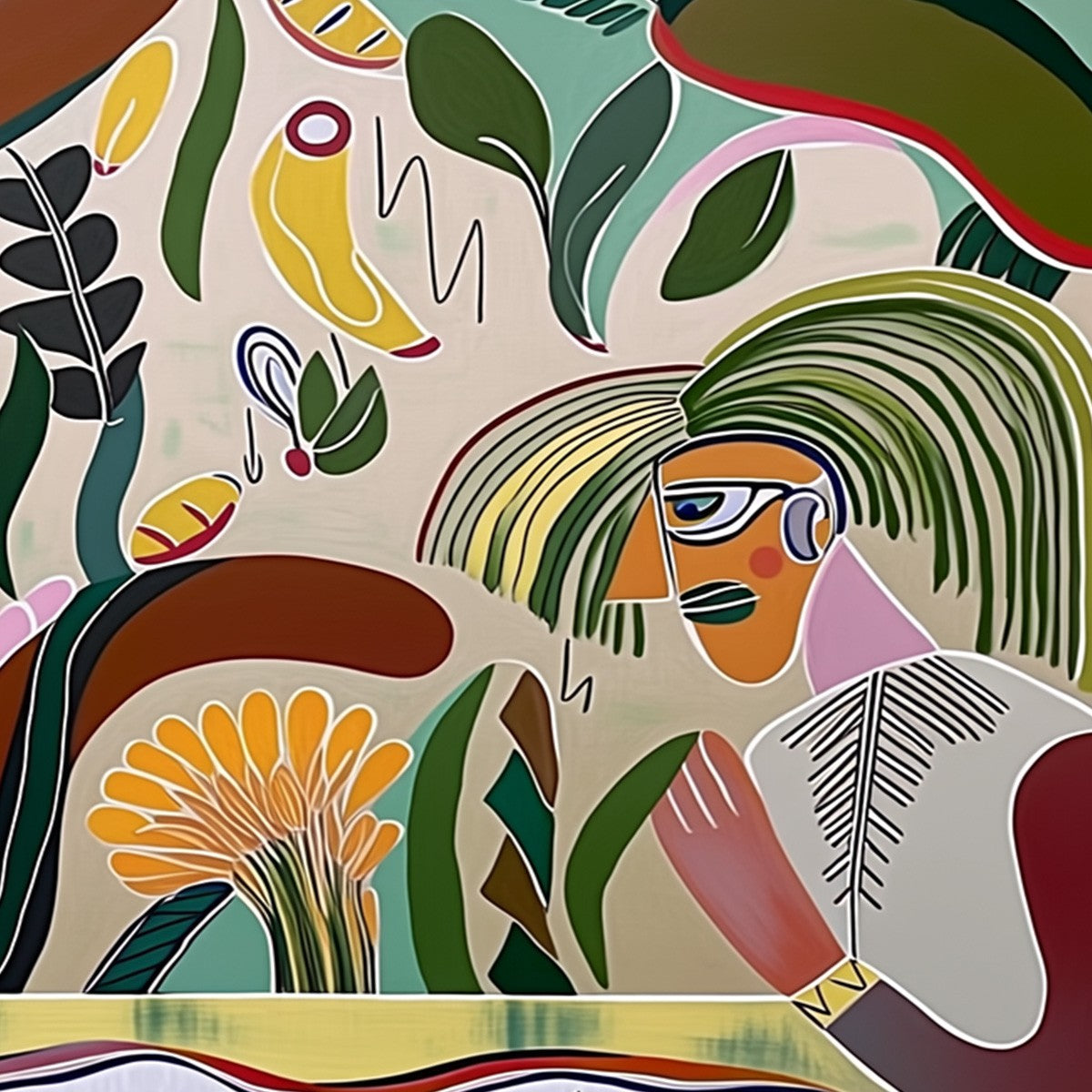 GARDEN WHISPERS: Colorful Abstract Figurative Boho Wall Art - Image 5
