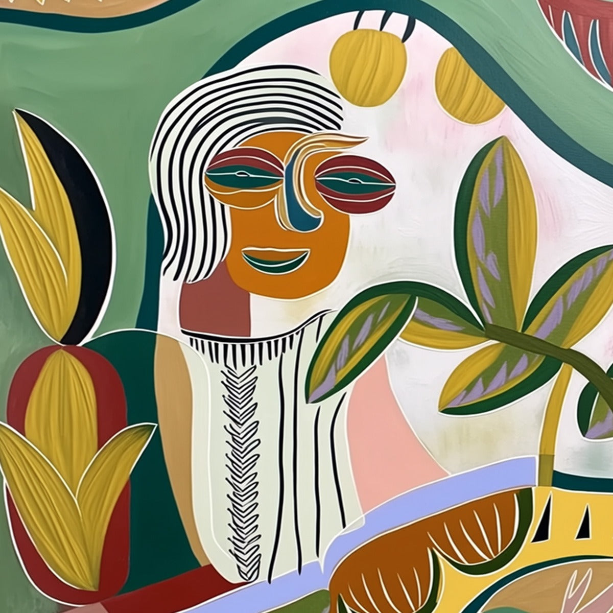 GARDEN WHISPERS: Colorful Abstract Figurative Painting for Modern Spaces - Image 3