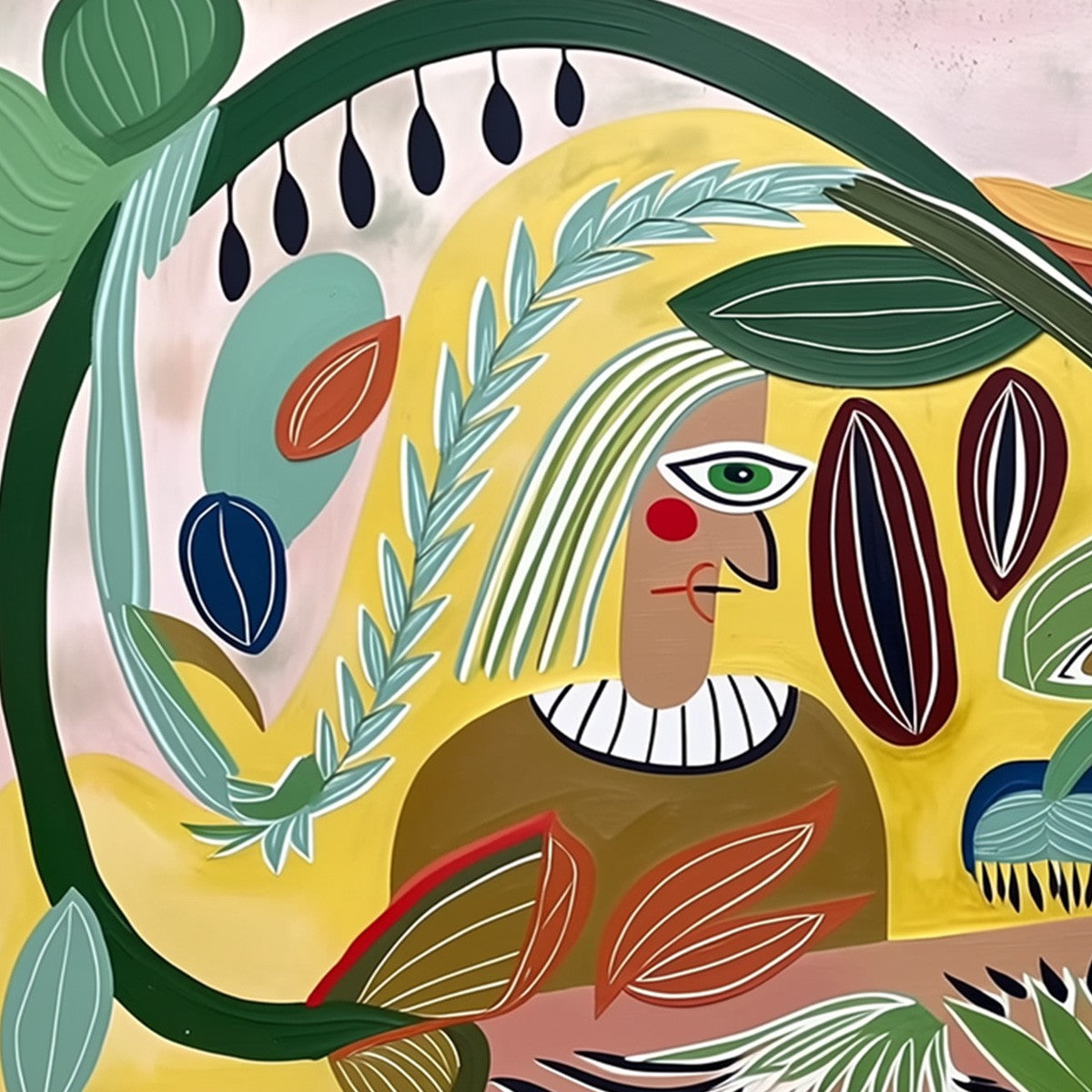 GARDEN WHISPERS: Large Colorful Boho Figurative Abstract Painting - Image 3