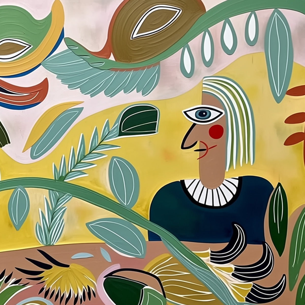 GARDEN WHISPERS: Large Colorful Boho Figurative Abstract Painting - Image 5