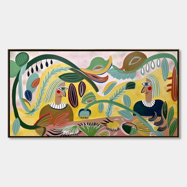 GARDEN WHISPERS: Large Colorful Boho Figurative Abstract Painting