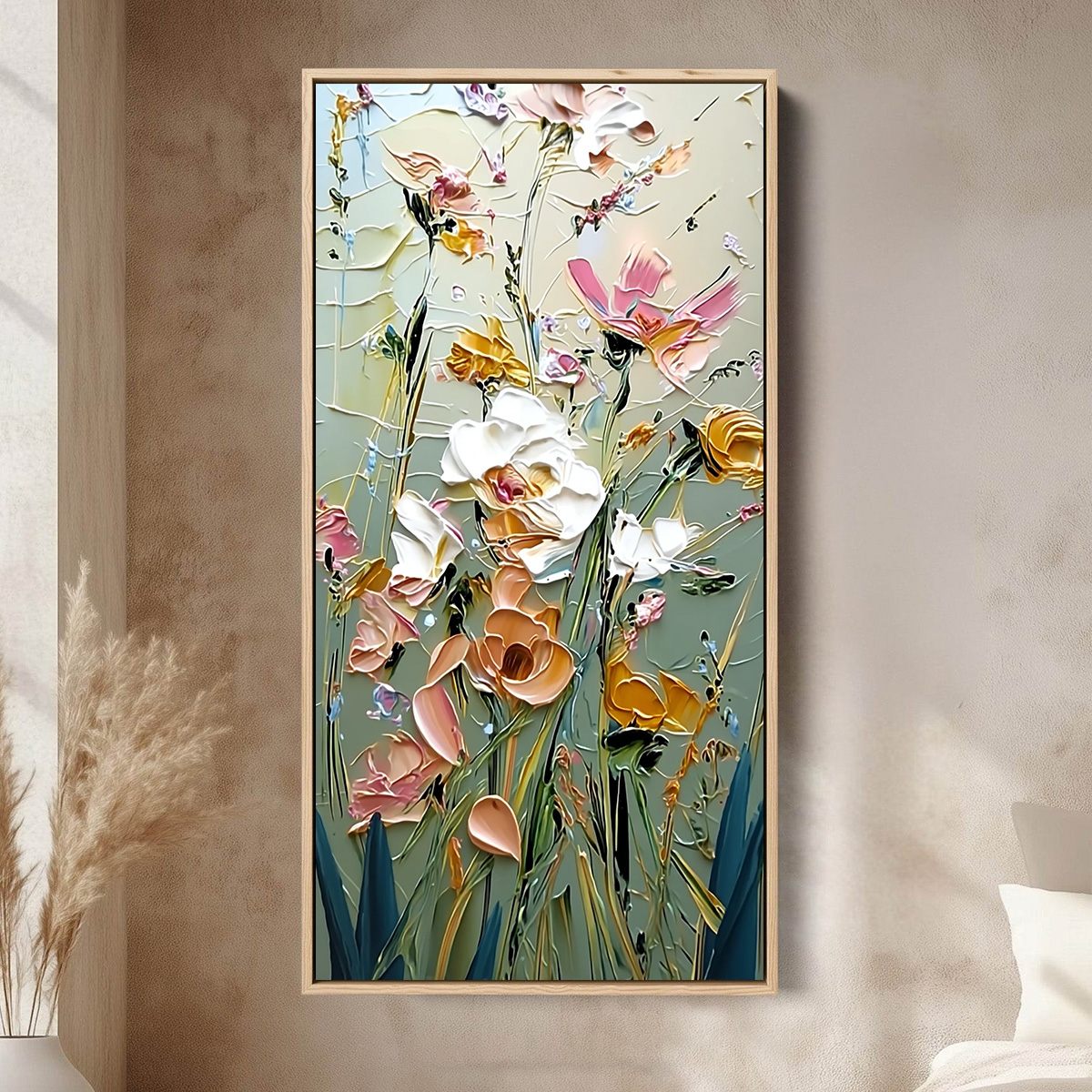 GARDEN WHISPERS: Vertical Palette Knife Floral Impasto Wall Art - Image 2