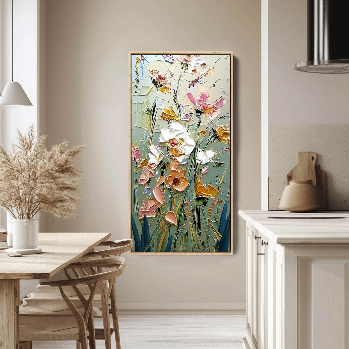 GARDEN WHISPERS: Vertical Palette Knife Floral Impasto Wall Art - Image 4
