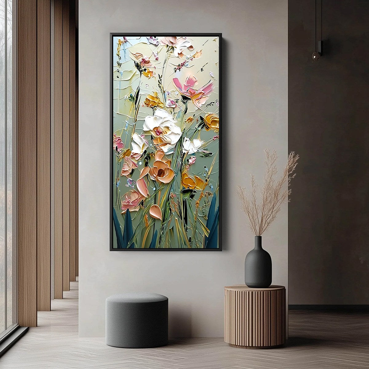 GARDEN WHISPERS: Vertical Palette Knife Floral Impasto Wall Art - Image 6