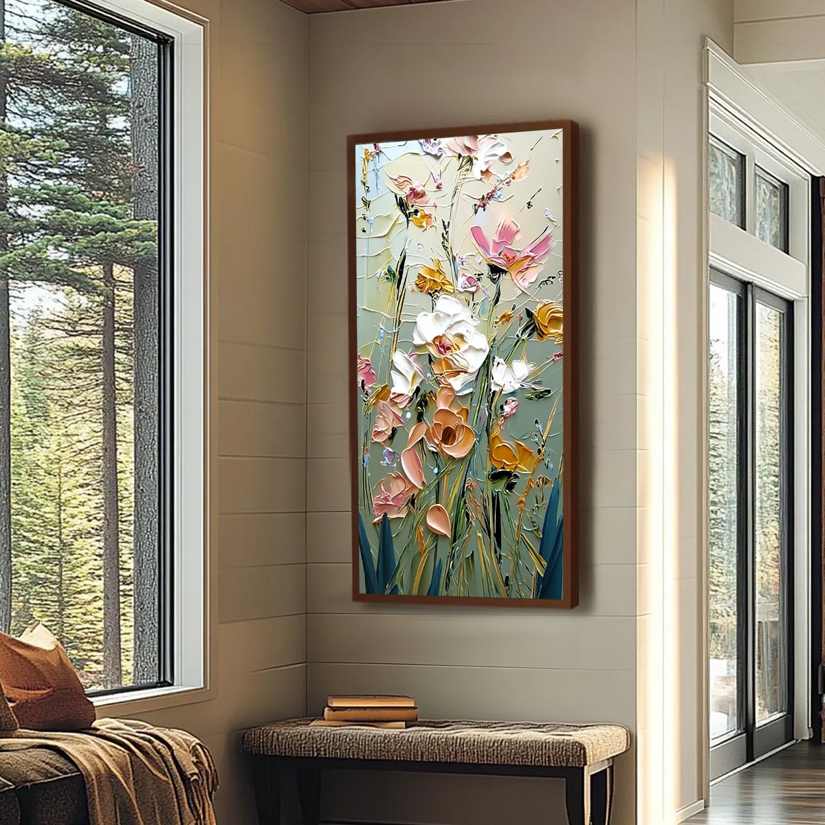 GARDEN WHISPERS: Vertical Palette Knife Floral Impasto Wall Art - Image 7