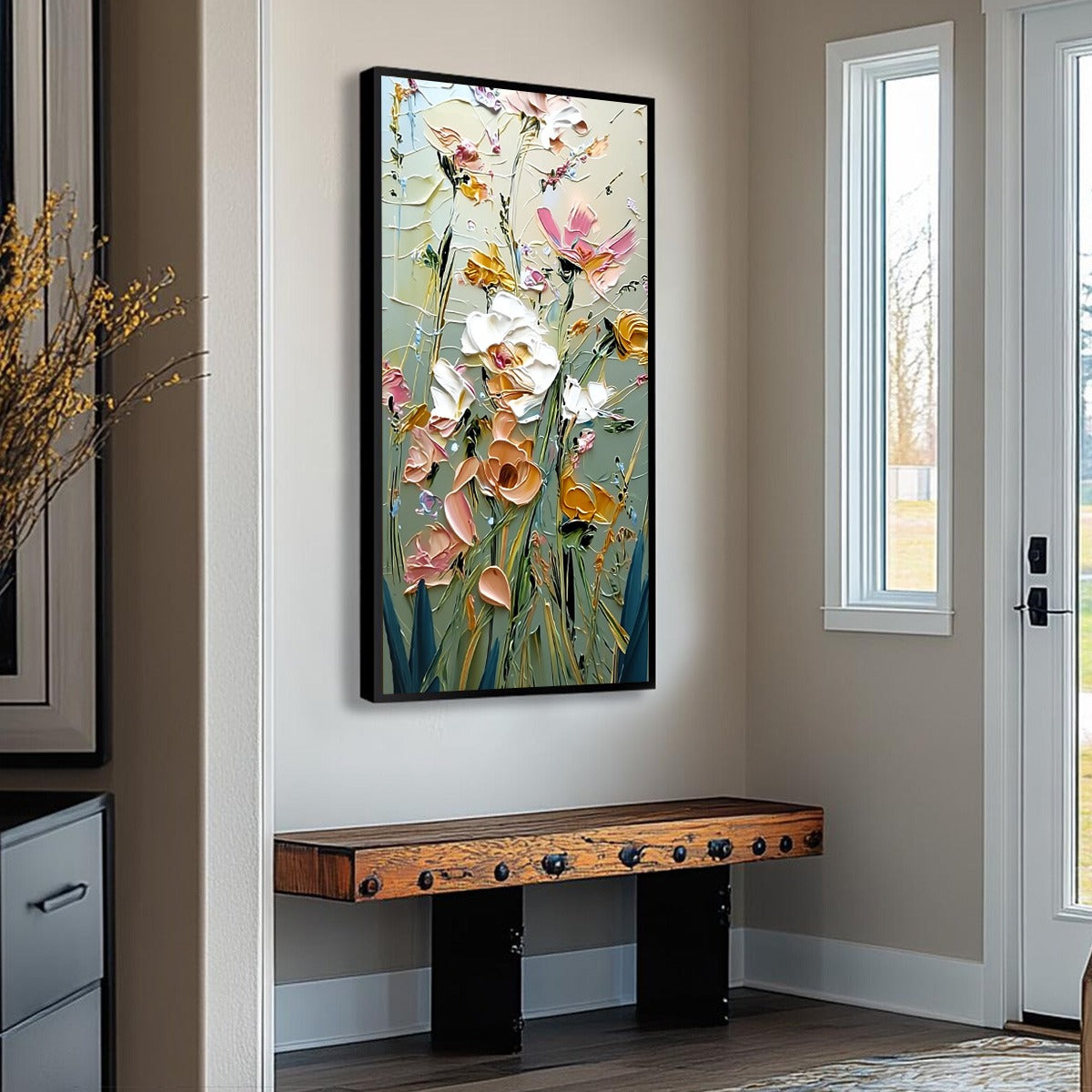 GARDEN WHISPERS: Vertical Palette Knife Floral Impasto Wall Art - Image 8