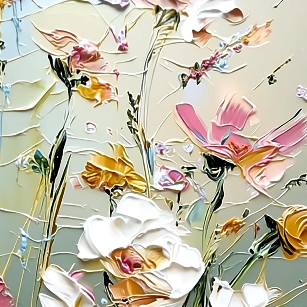 GARDEN WHISPERS: Vertical Palette Knife Floral Impasto Wall Art - Image 3