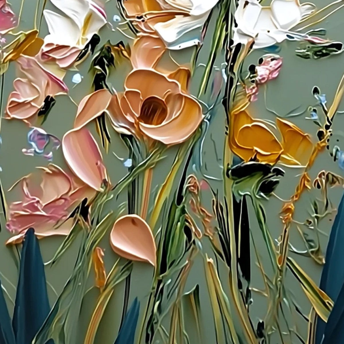 GARDEN WHISPERS: Vertical Palette Knife Floral Impasto Wall Art - Image 5