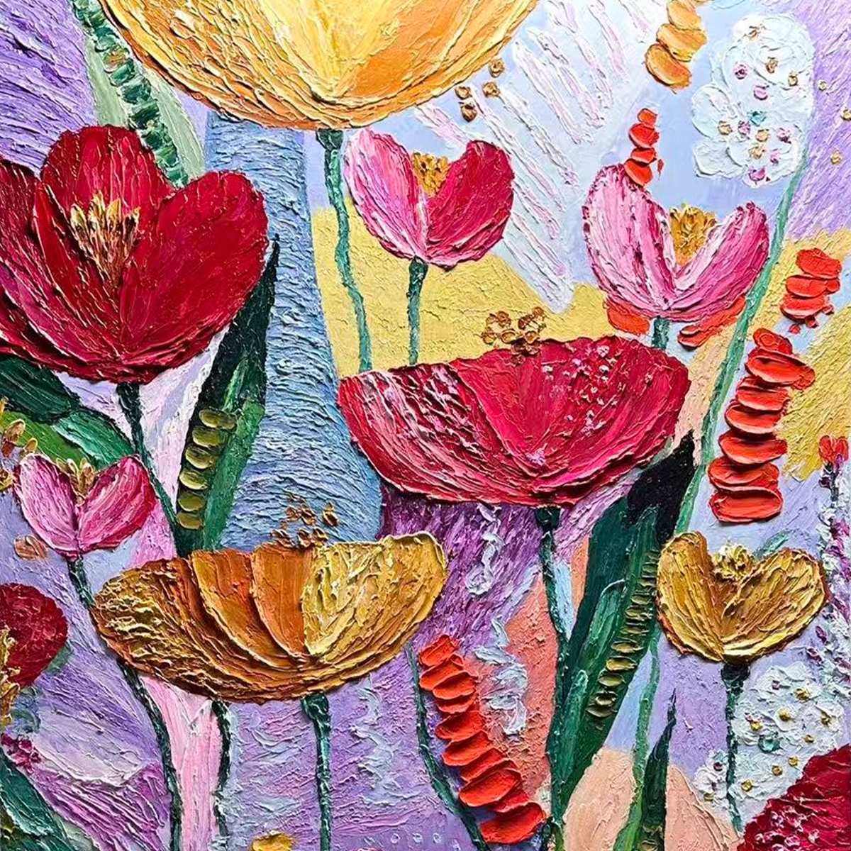 GARDEN MELODY: Textured Impasto Floral Oil Painting - Image 3