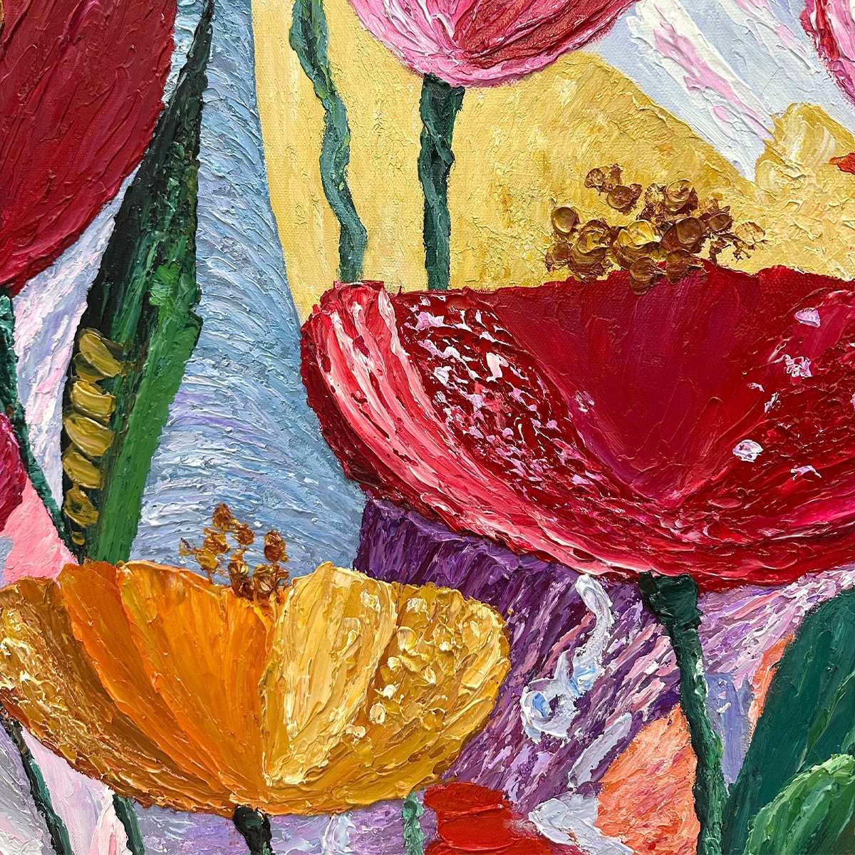 GARDEN MELODY: Textured Impasto Floral Oil Painting - Image 6