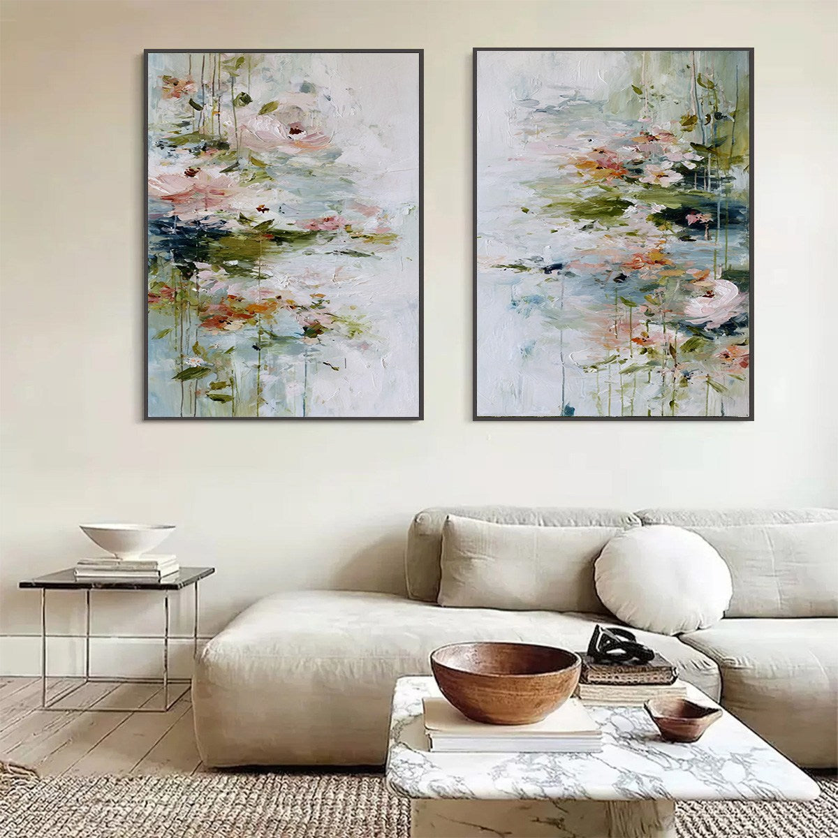 GARDEN REVERIE: Abstract Impressionist Floral Diptych Painting - Image 4