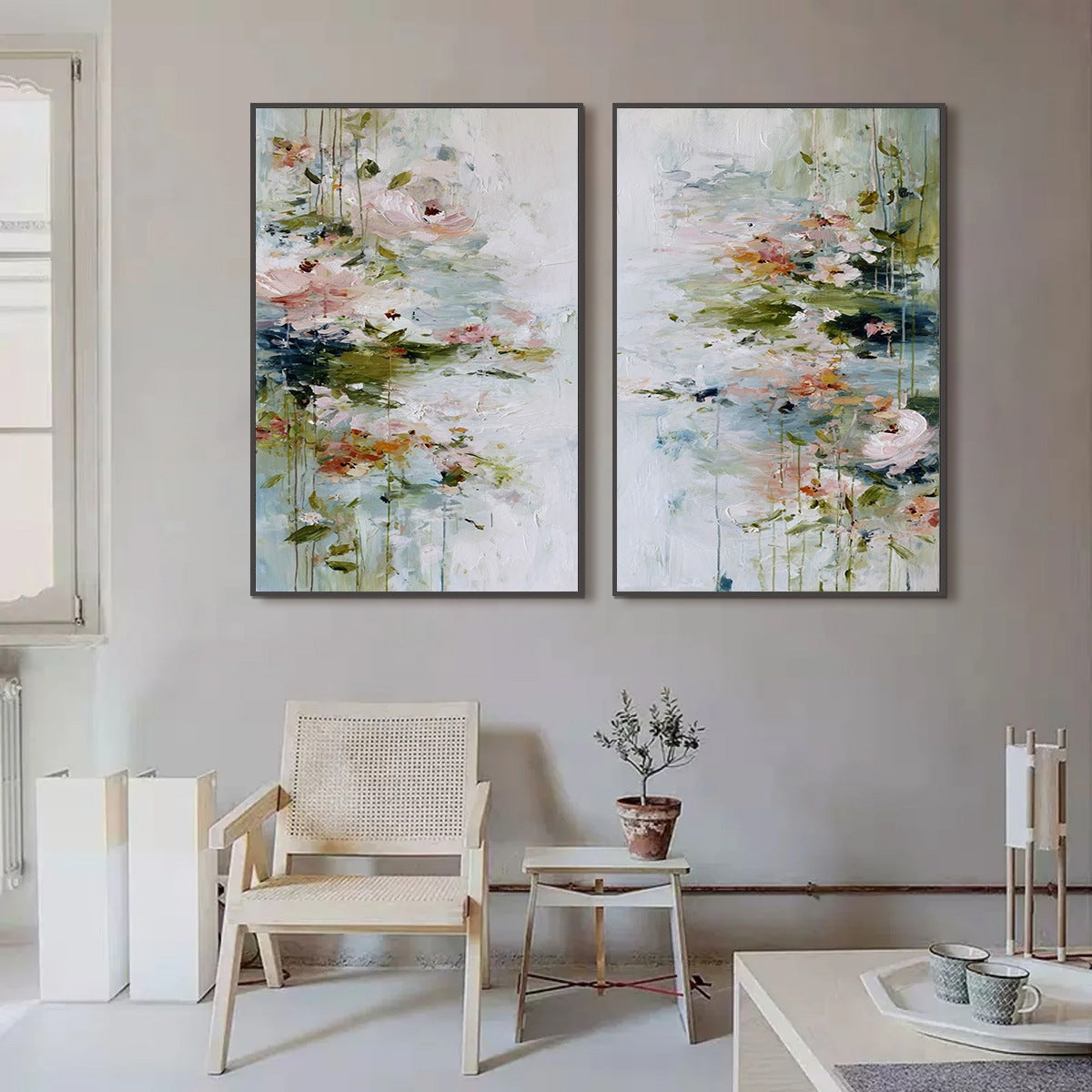 GARDEN REVERIE: Abstract Impressionist Floral Diptych Painting - Image 2