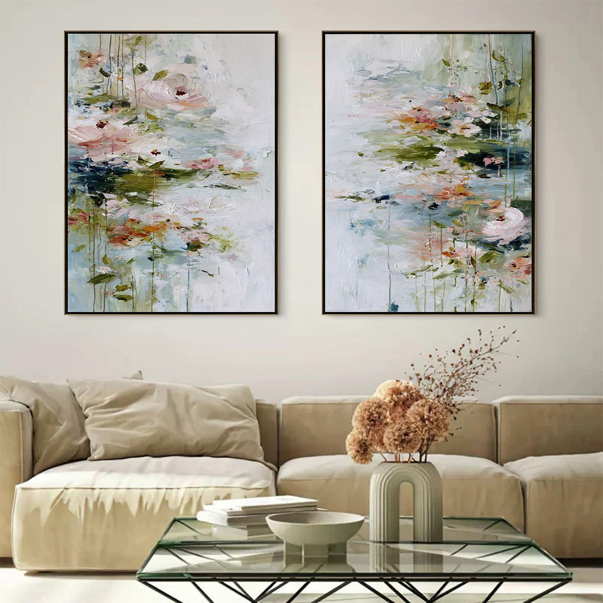 GARDEN REVERIE: Abstract Impressionist Floral Diptych Painting - Image 6