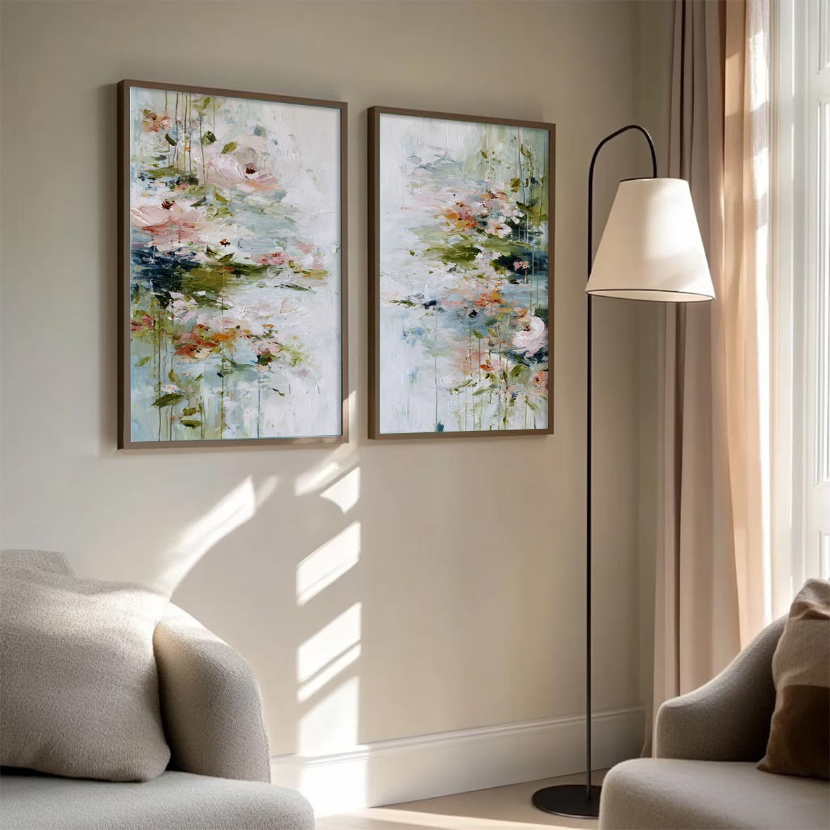 GARDEN REVERIE: Abstract Impressionist Floral Diptych Painting - Image 8