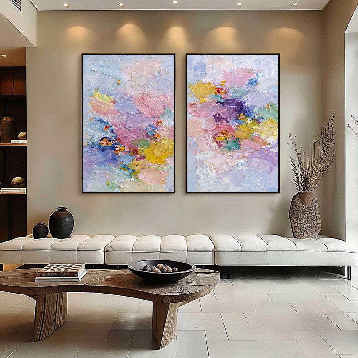 GARDEN REVERIE: Colorful Abstract Floral Impasto Painting Set of 2 - Image 2