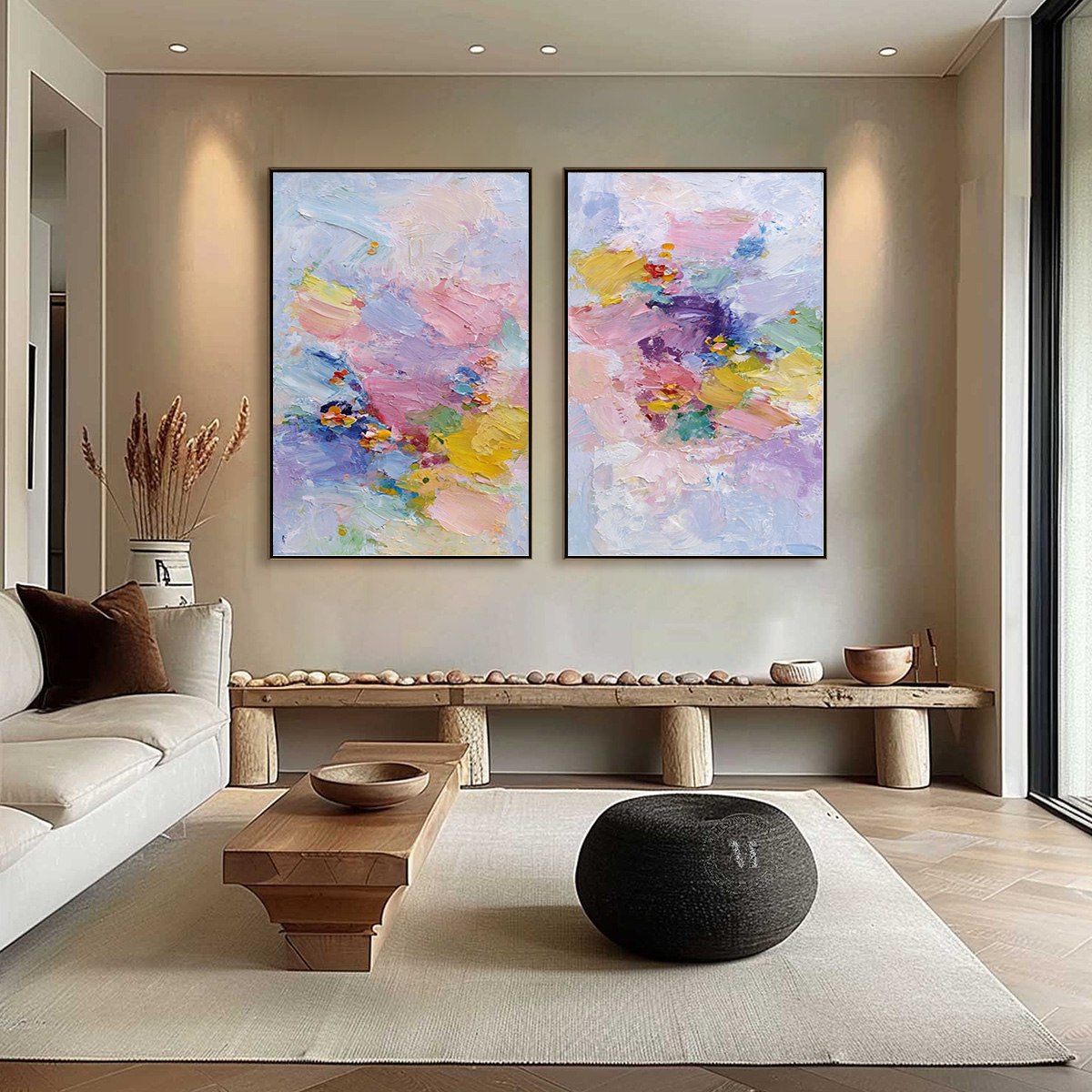 GARDEN REVERIE: Colorful Abstract Floral Impasto Painting Set of 2 - Image 4