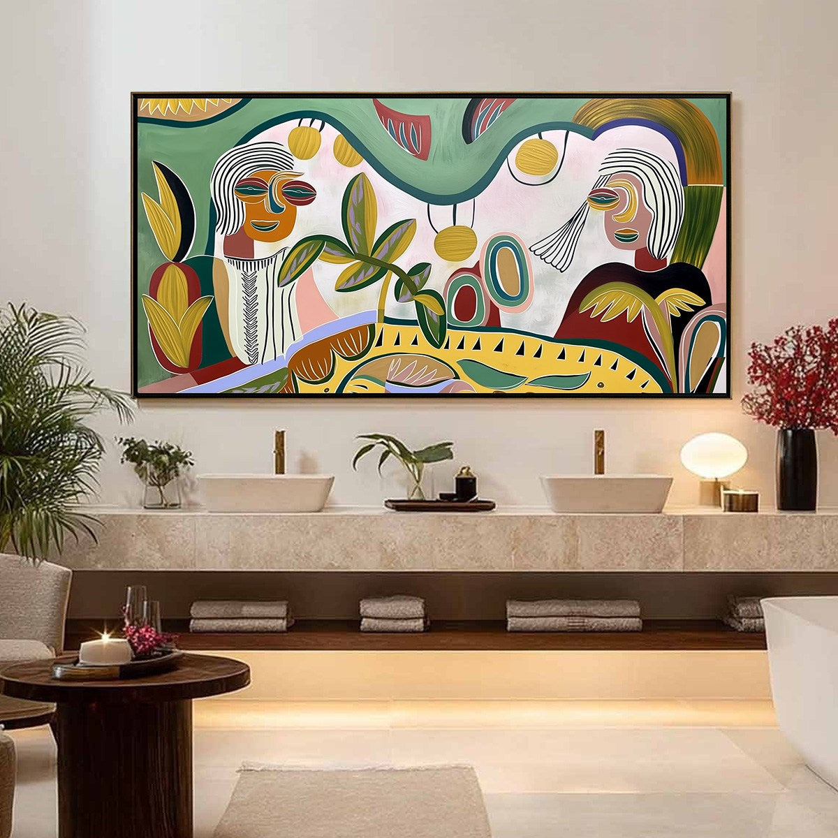 GARDEN WHISPERS: Colorful Abstract Figurative Painting for Modern Spaces - Image 2