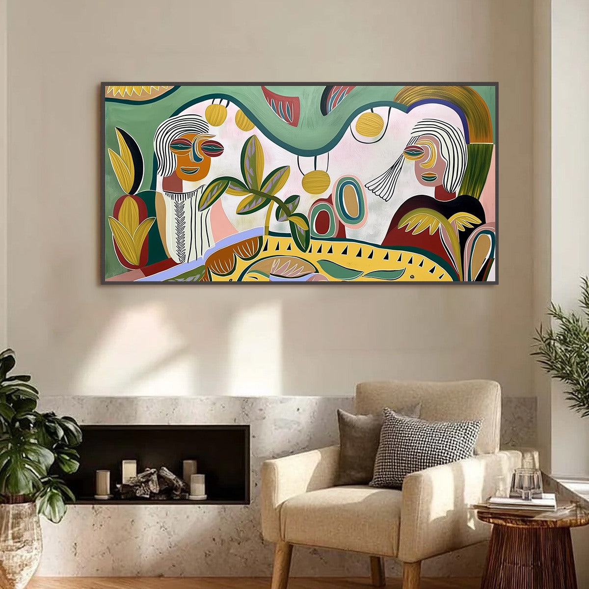 GARDEN WHISPERS: Colorful Abstract Figurative Painting for Modern Spaces - Image 4