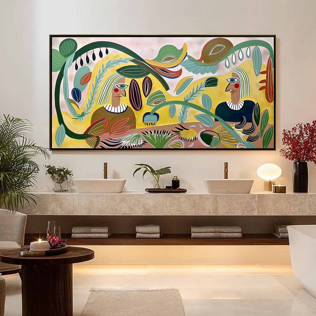 GARDEN WHISPERS: Large Colorful Boho Figurative Abstract Painting - Image 2