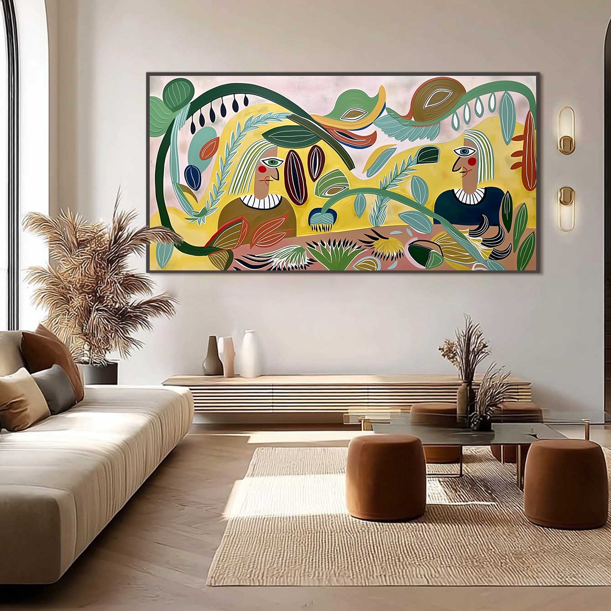 GARDEN WHISPERS: Large Colorful Boho Figurative Abstract Painting - Image 4
