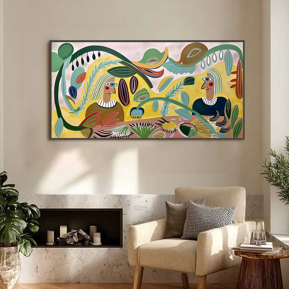 GARDEN WHISPERS: Large Colorful Boho Figurative Abstract Painting - Image 6