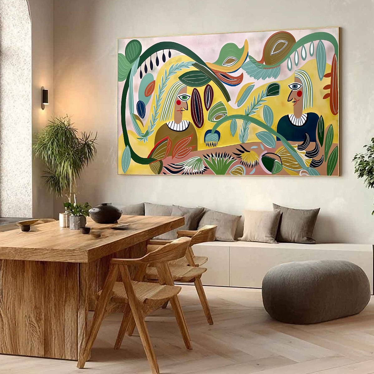 GARDEN WHISPERS: Large Colorful Boho Figurative Abstract Painting - Image 7