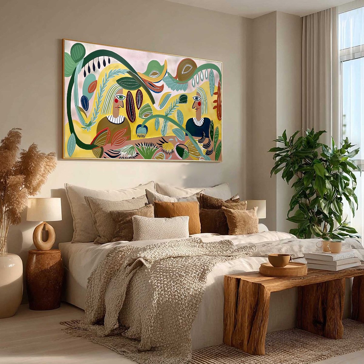 GARDEN WHISPERS: Large Colorful Boho Figurative Abstract Painting - Image 8