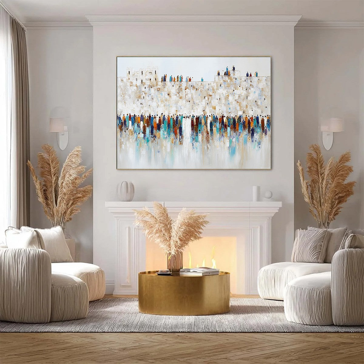 GATHERING: Textured Abstract Figurative Crowd Wall Art Painting - Image 2
