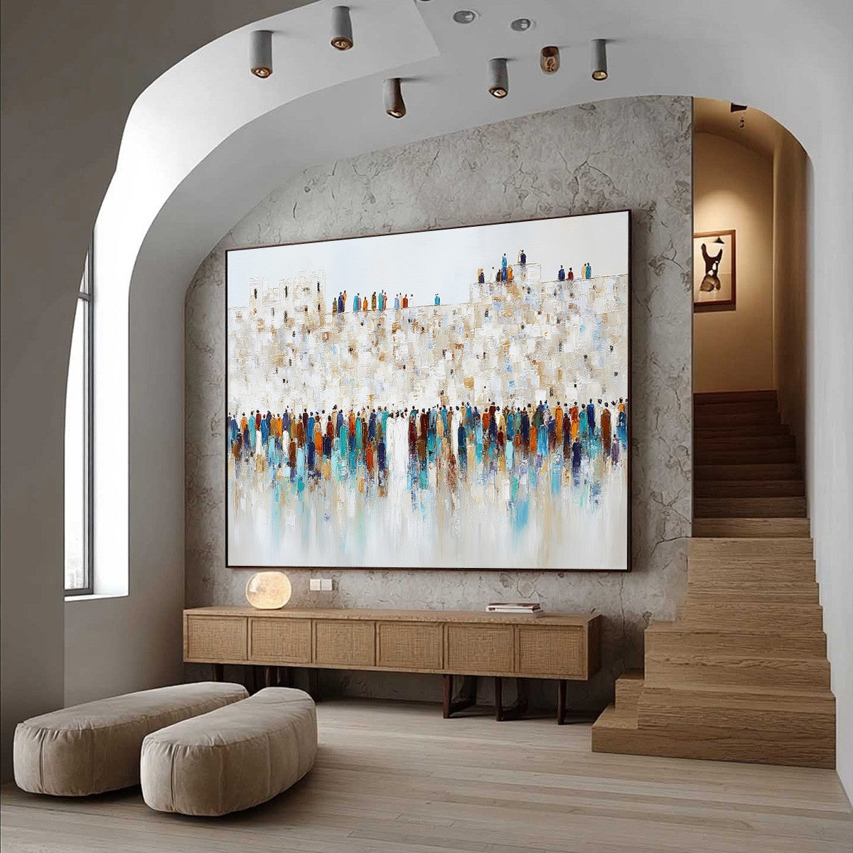 GATHERING: Textured Abstract Figurative Crowd Wall Art Painting - Image 7
