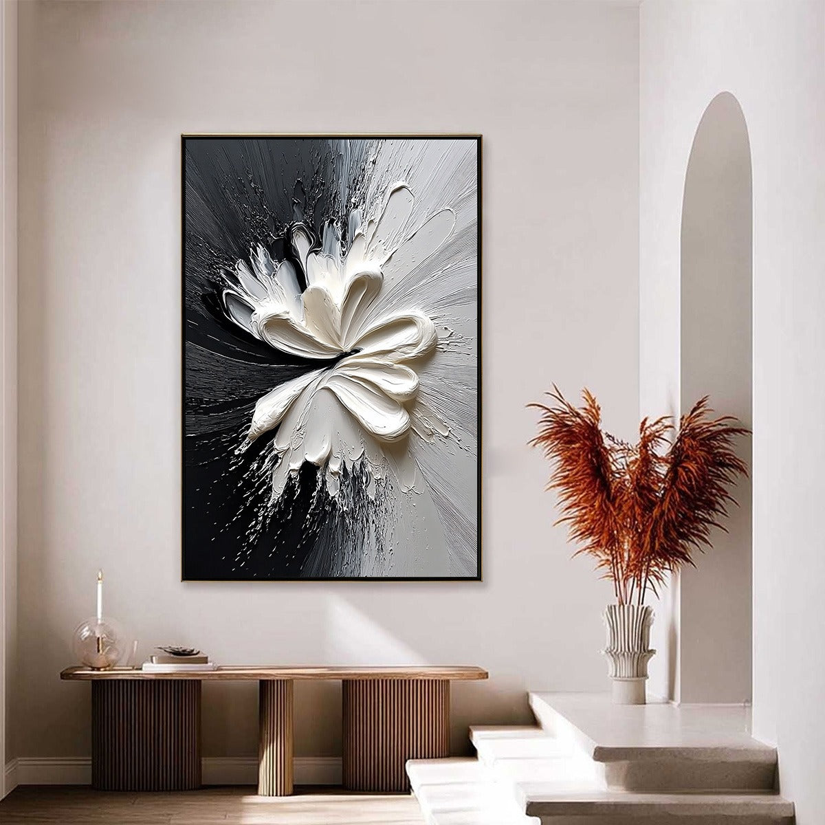 GENESIS: Black and White Textured Abstract Impasto Painting - Image 4