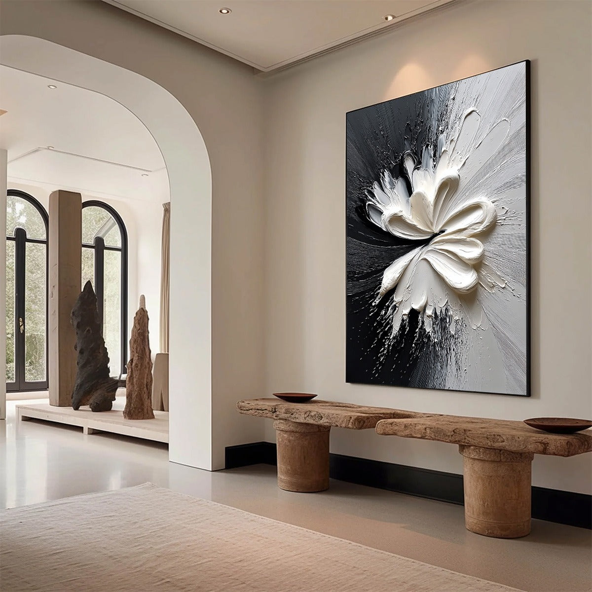 GENESIS: Black and White Textured Abstract Impasto Painting - Image 7