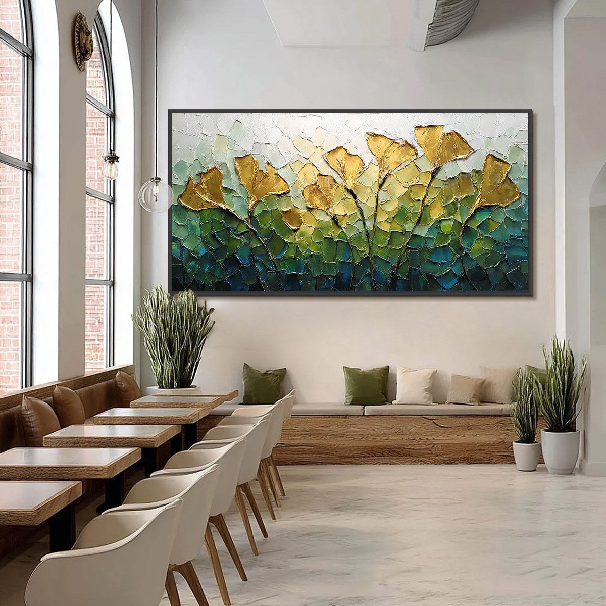 GILDED GINKGO: Textured Golden Floral Impasto Oil Painting - Image 6