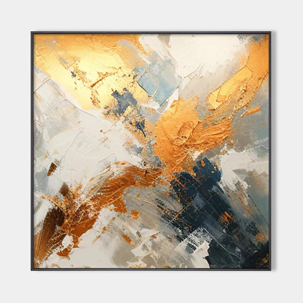 GILDED CONFLUENCE: Square Abstract Oil Painting with Gold, and Grey
