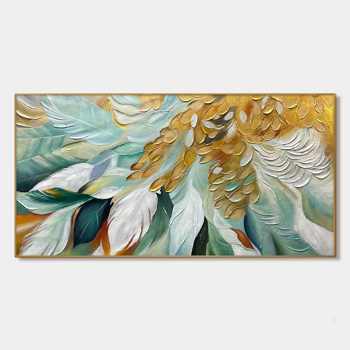 GILDED GARDEN: Green and Gold Floral Textured Impasto Oil Painting