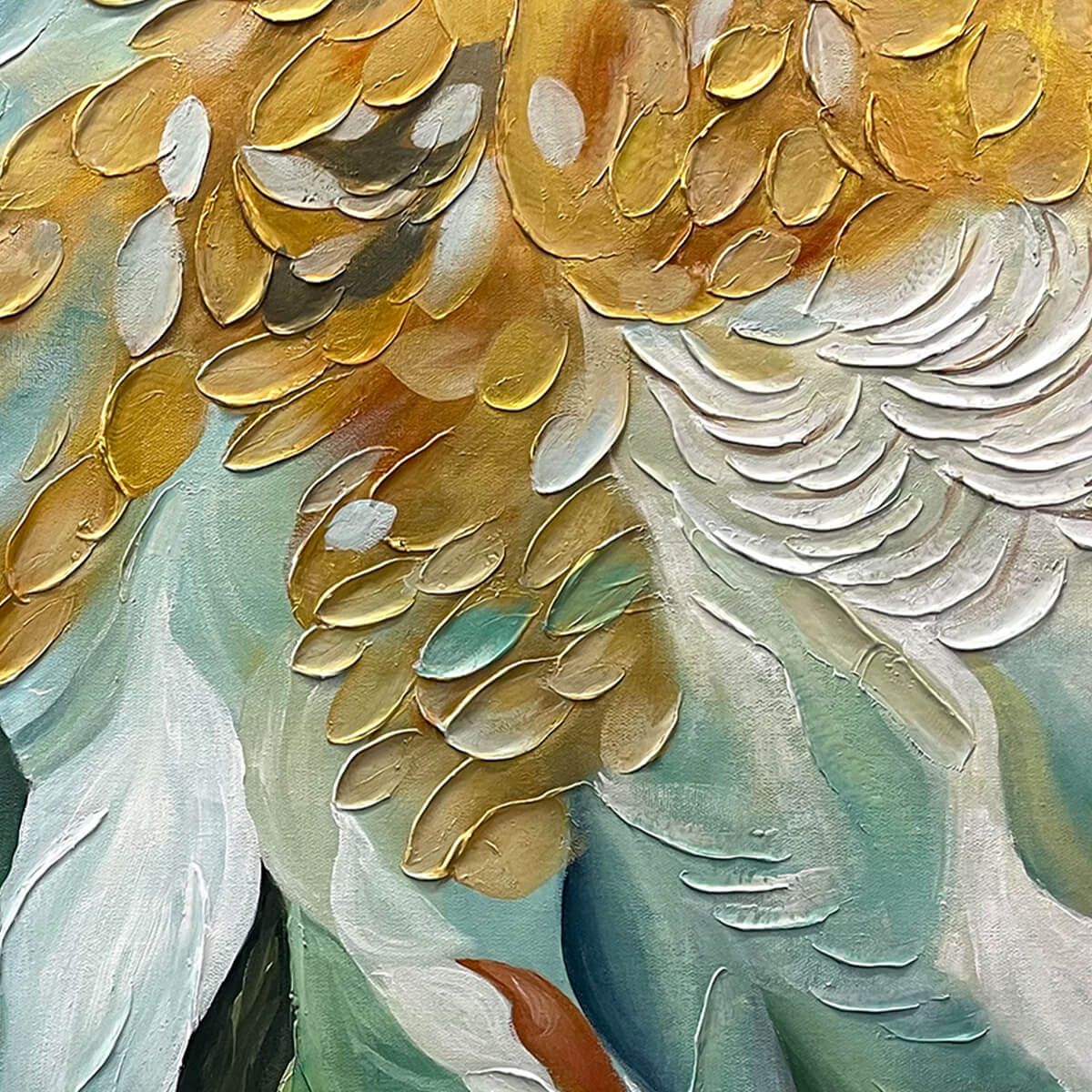 GILDED GARDEN: Green and Gold Floral Textured Impasto Oil Painting - Image 5