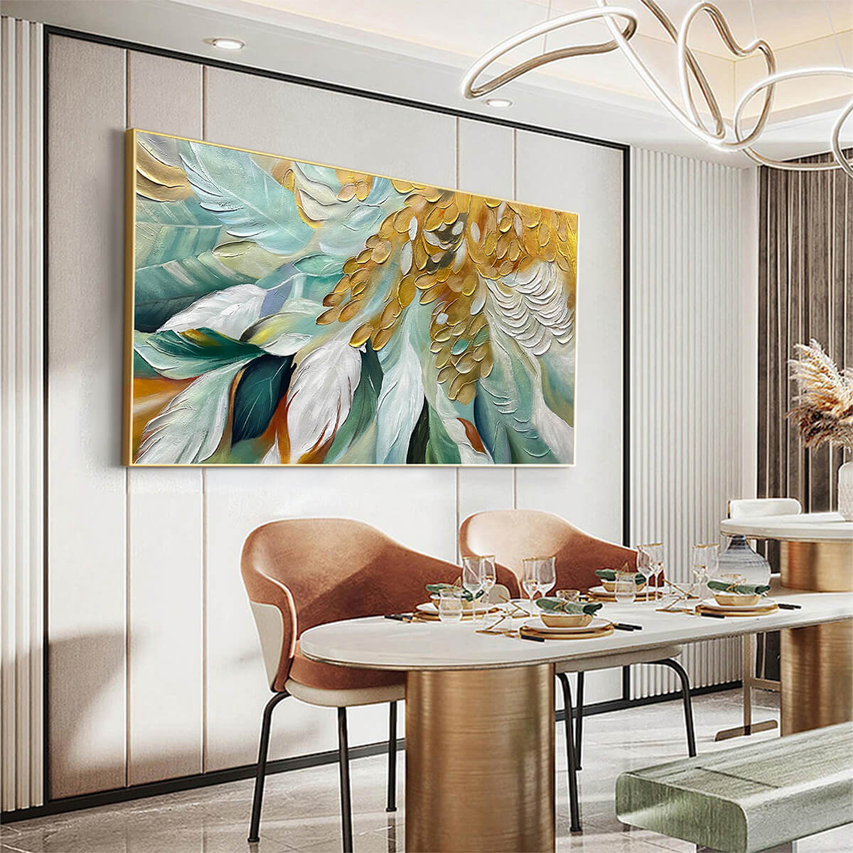 GILDED GARDEN: Green and Gold Floral Textured Impasto Oil Painting - Image 4