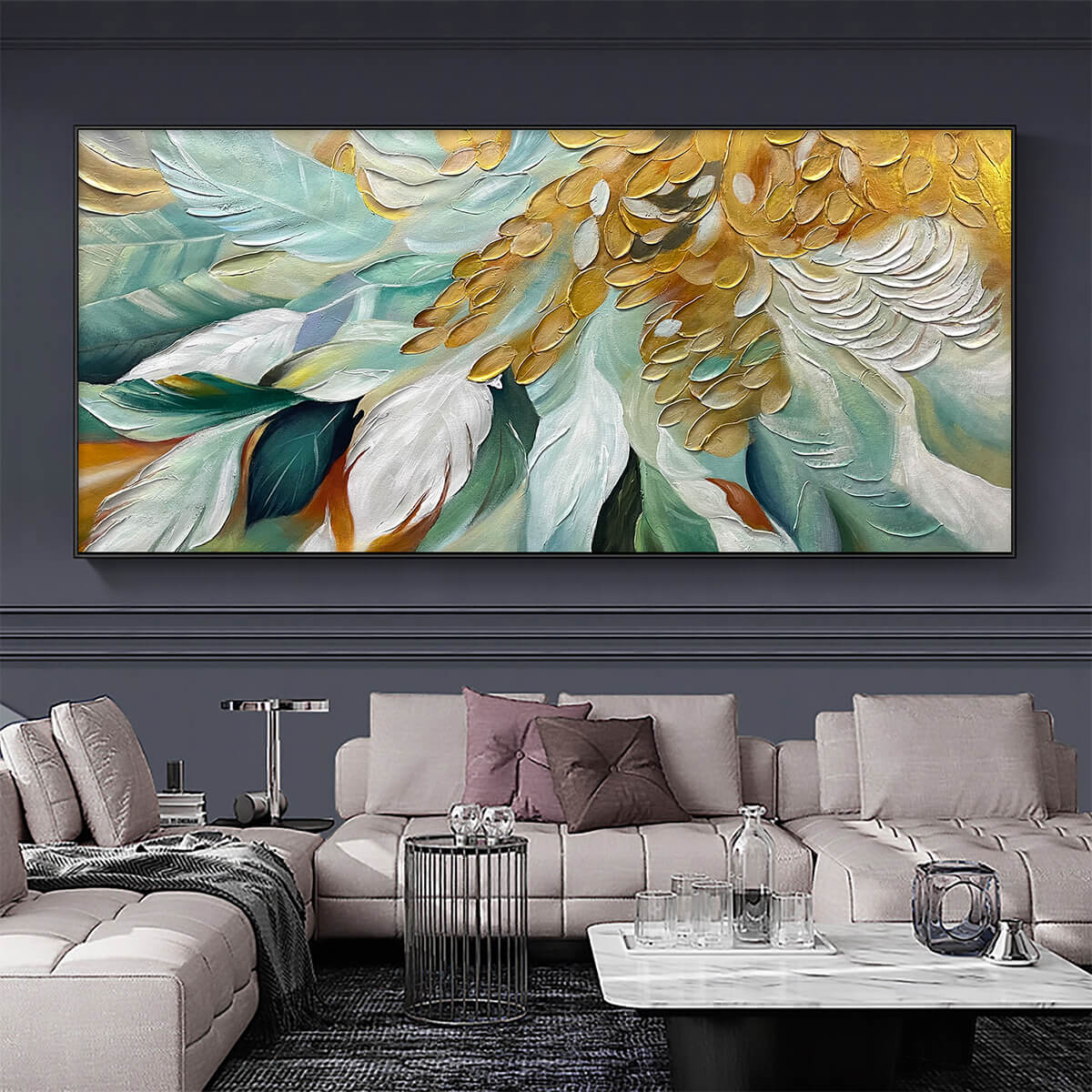 GILDED GARDEN: Green and Gold Floral Textured Impasto Oil Painting - Image 6