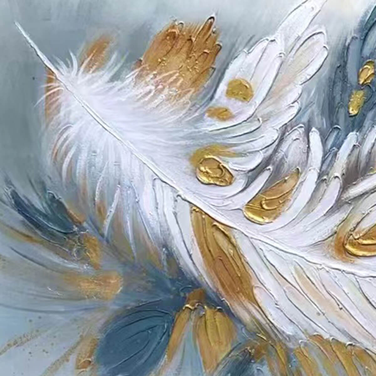 GILDED PLUME: Textured Feather Oil Painting Canvas Wall Art - Image 3