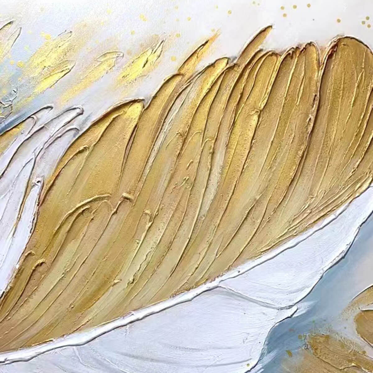 GILDED PLUME: Textured Feather Oil Painting Canvas Wall Art - Image 5