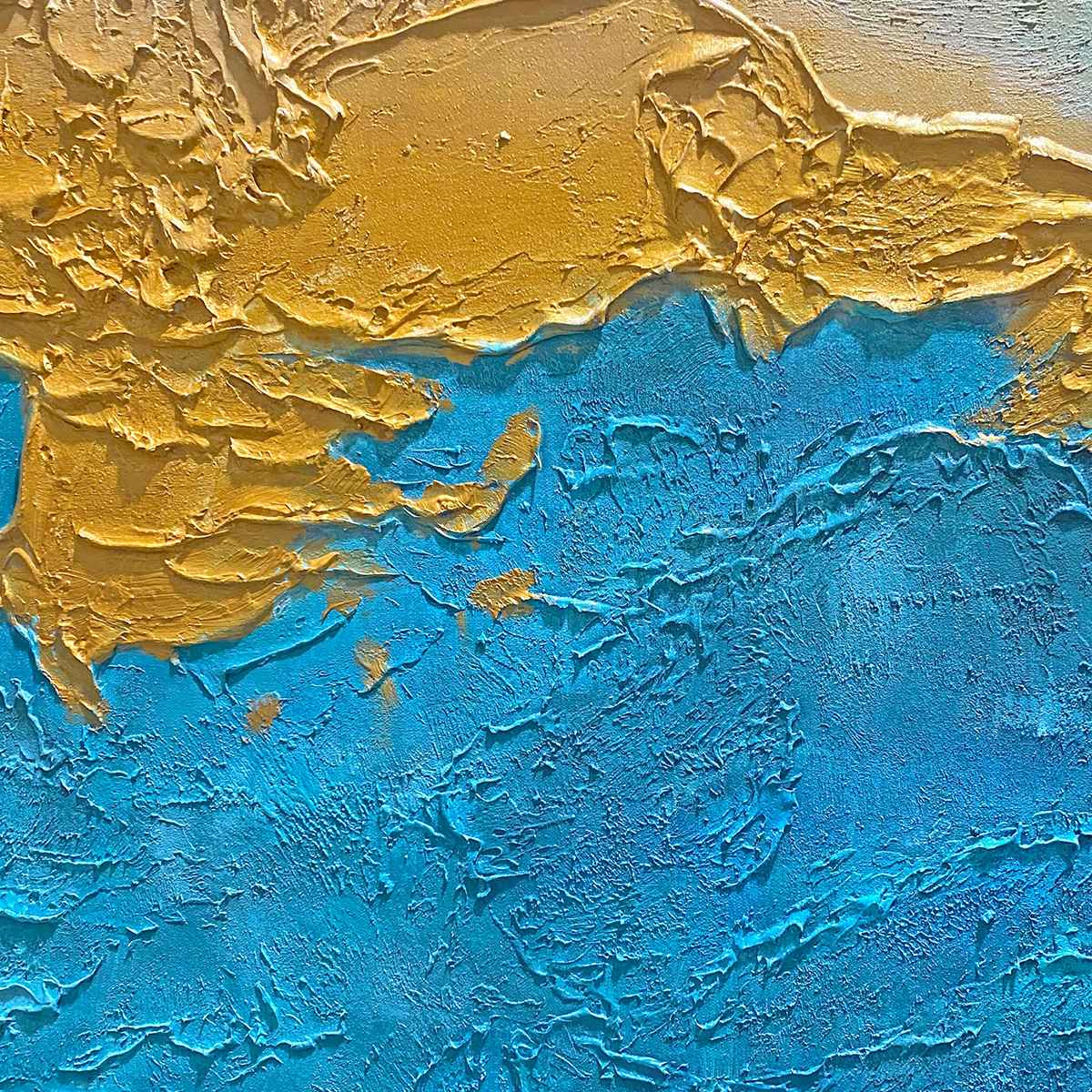 GILDED TIDEPOOL: Square Abstract Oil Painting with Gold Leaf and Blue - Image 6