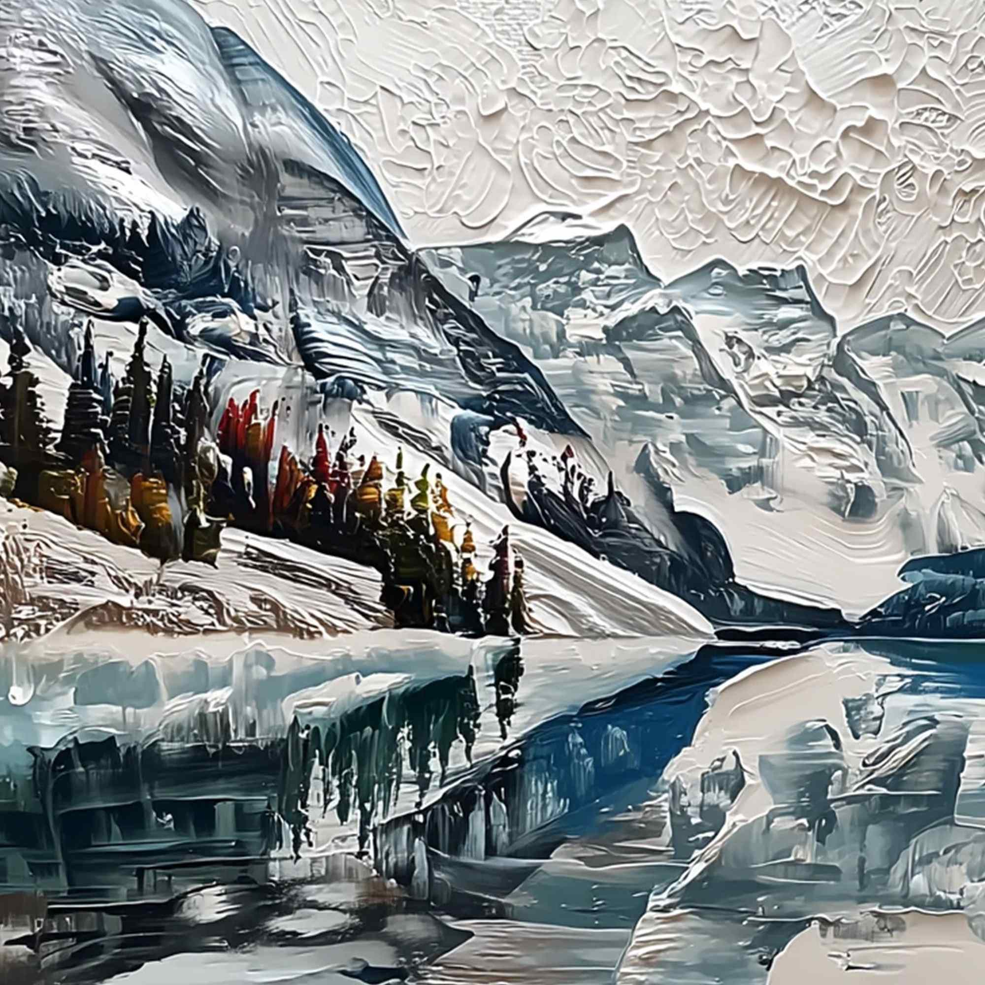 GLACIAL SERENITY: Heavily Textured Impasto Mountain Lake Painting - Image 3