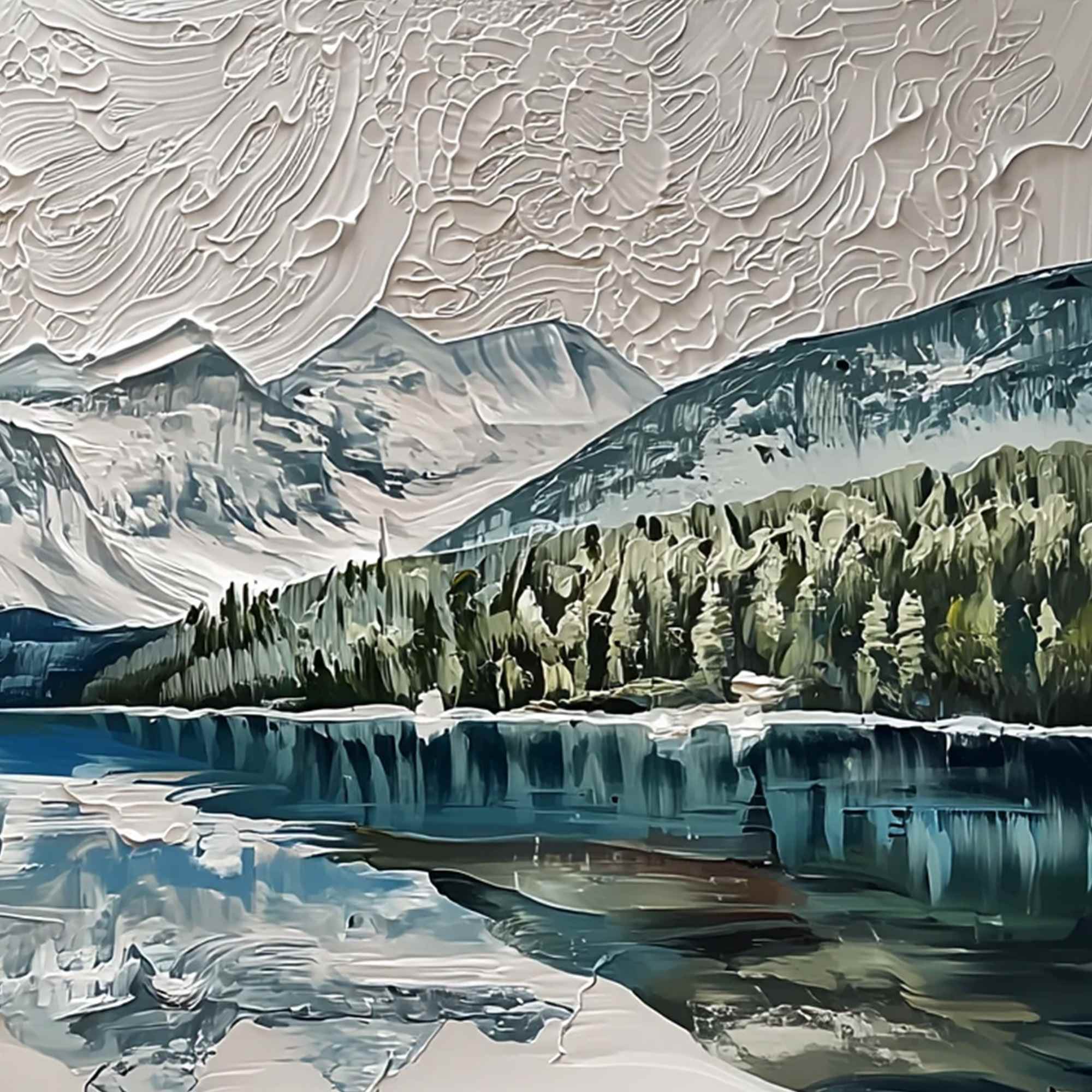 GLACIAL SERENITY: Heavily Textured Impasto Mountain Lake Painting - Image 5